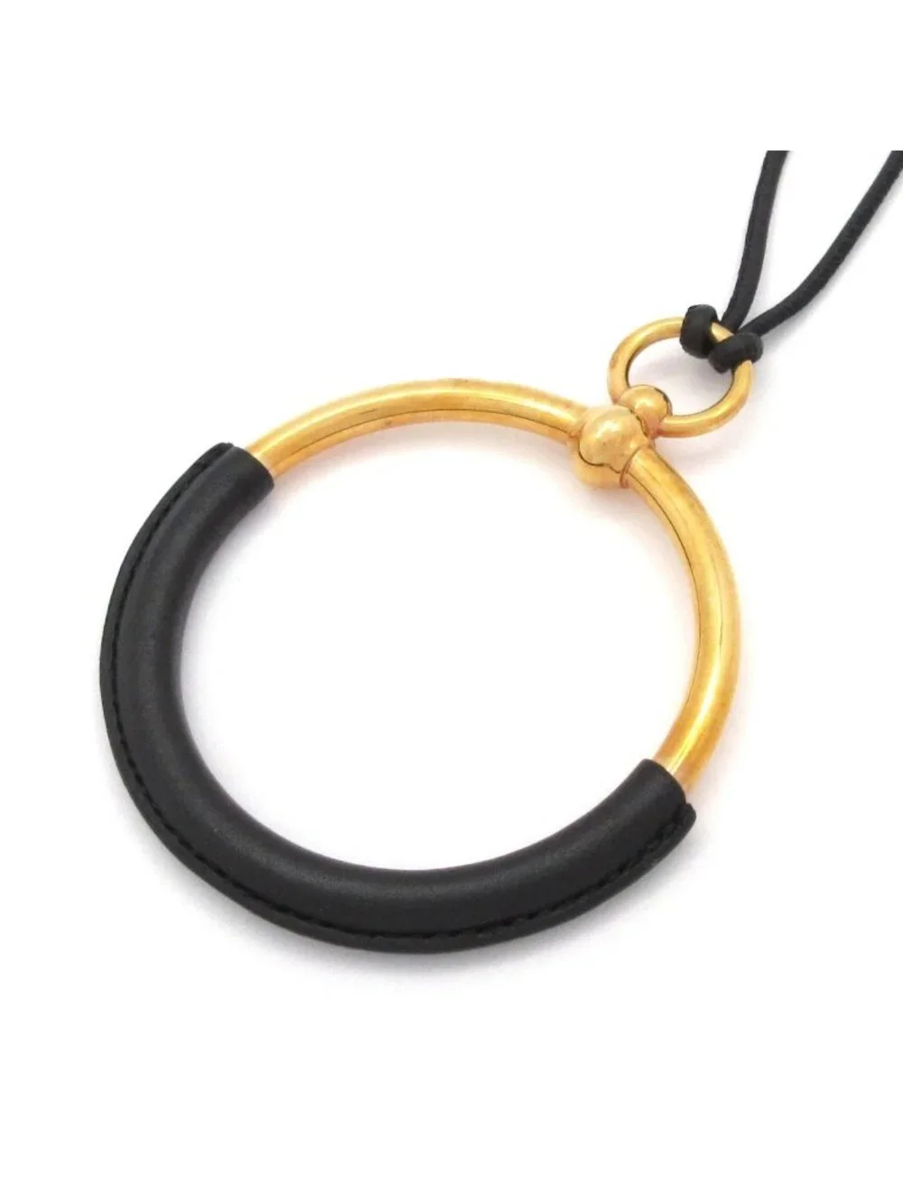 Hermes Necklace Loop Grand Leather Black Gold
